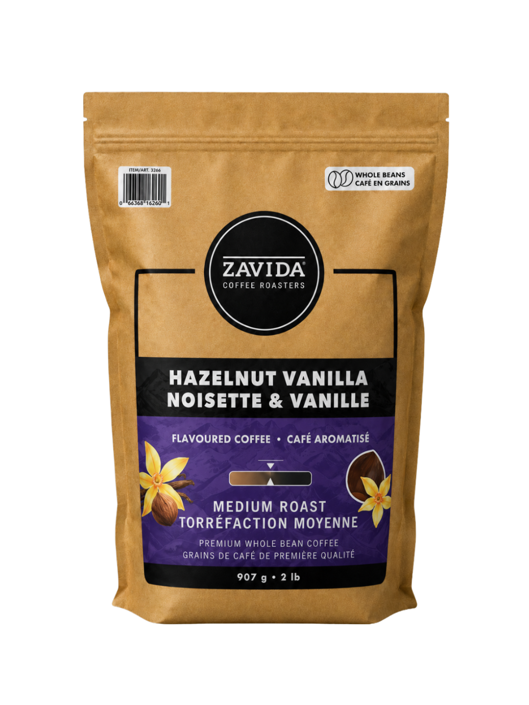 Zavida Hazelnut Vanilla Flavoured Coffee - Whole Beans 907g