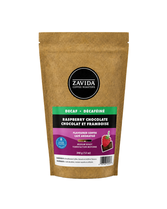 Zavida decaf raspberry chocolate flavored coffee whole bean